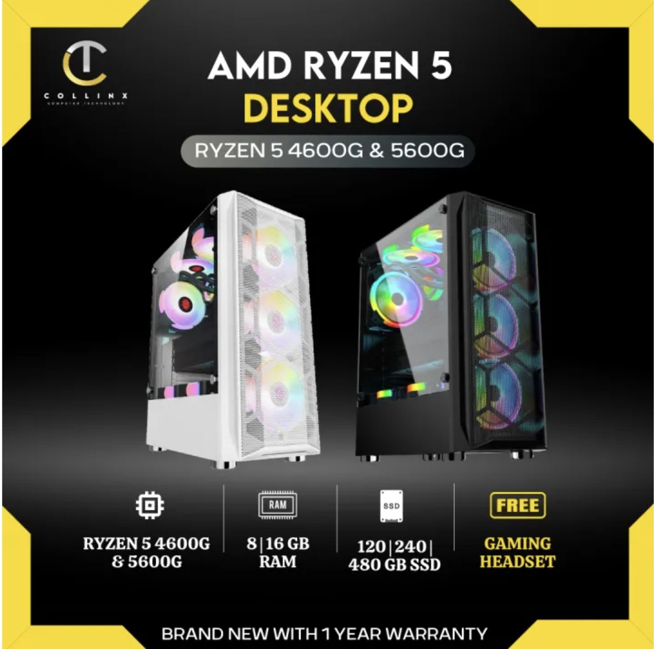 High-Performance AMD Ryzen 5 4650G / 5600G Gaming & Office Desktop PC | Radeon Graphics | Plug & Play | Freebies Included