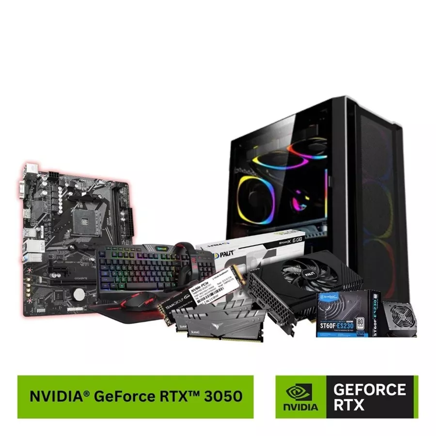 High-Performance NVIDIA GeForce RTX 3050 Gaming PC Set with AMD Ryzen 3 3200G - 16GB RAM, 512GB SSD