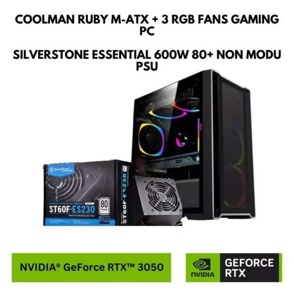 High-Performance NVIDIA GeForce RTX 3050 Gaming PC Set with AMD Ryzen 3 3200G - 16GB RAM, 512GB SSD