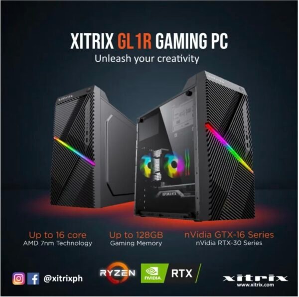 Xitrix GL1R AMD Ryzen 7 Gaming PC | R7-3700X/R7-5700X Processor, NVIDIA GTX/RTX GPU, B550 Board, 16GB RGB DDR4, 500GB SSD + 1TB HDD, Wireless AC, Liquid Cooling | 3 Years