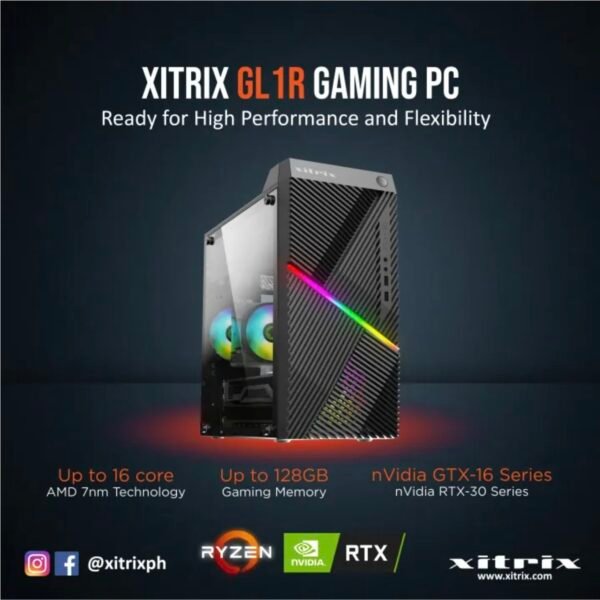 Xitrix GL1R AMD Ryzen 7 Gaming PC | R7-3700X/R7-5700X Processor, NVIDIA GTX/RTX GPU, B550 Board, 16GB RGB DDR4, 500GB SSD + 1TB HDD, Wireless AC, Liquid Cooling | 3 Years