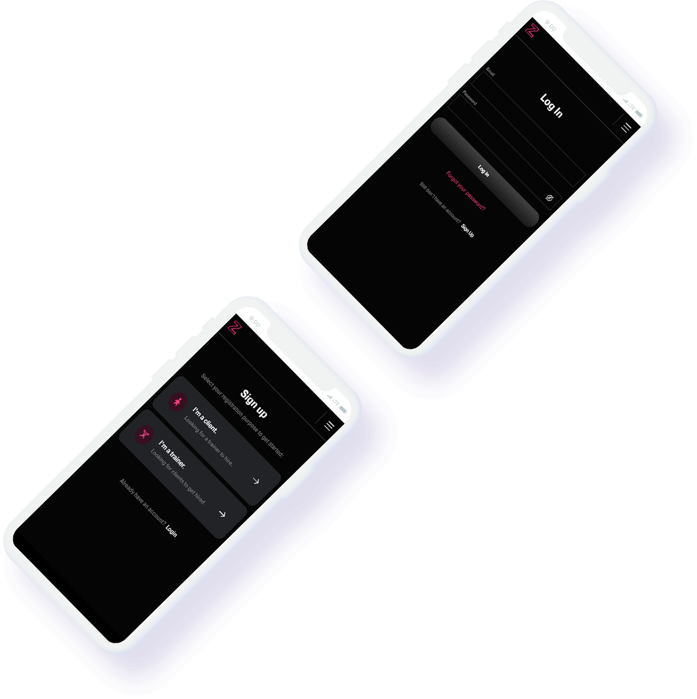 ZealFit mobile app screens for client management